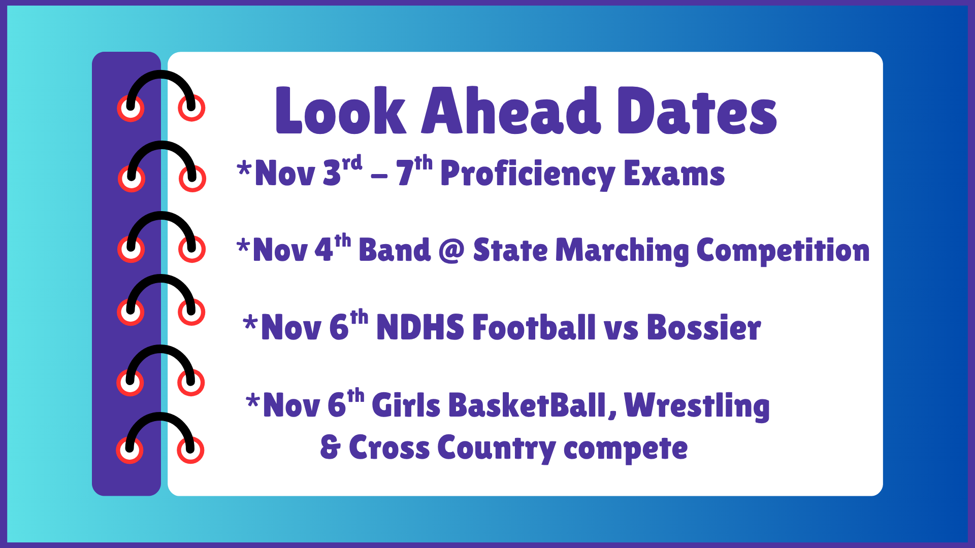 NDHS Look Ahead Dates