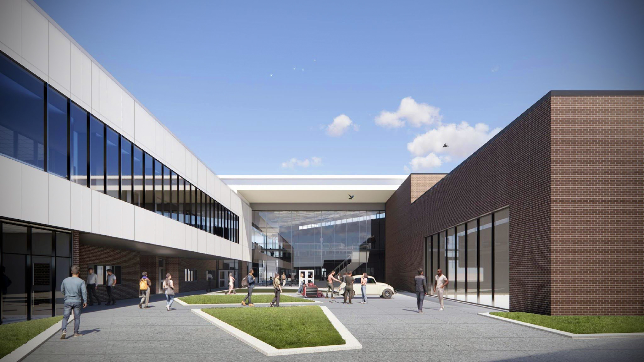 An exterior render of the CTE building expansion.