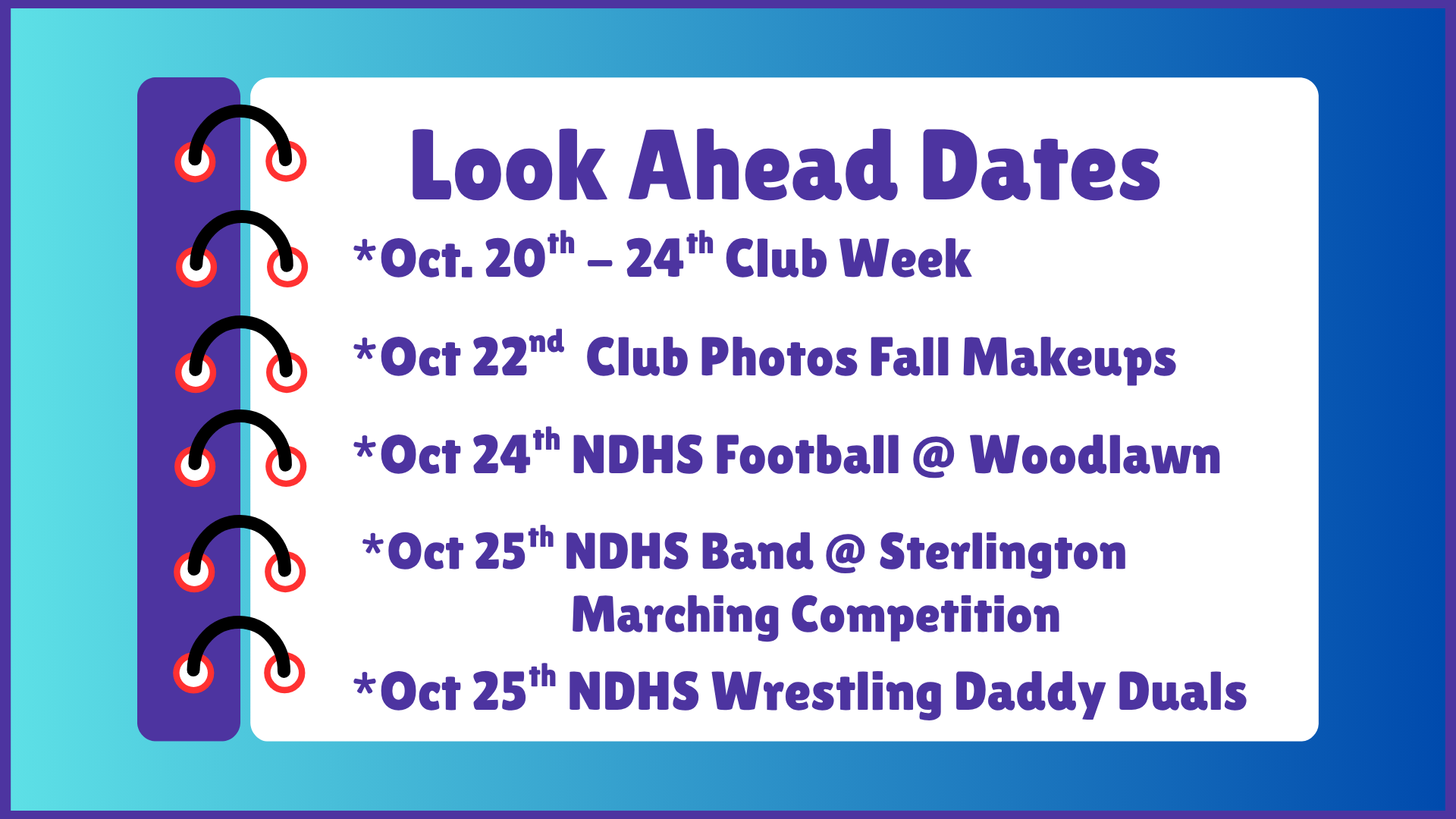 NDHS Look Ahead Dates
