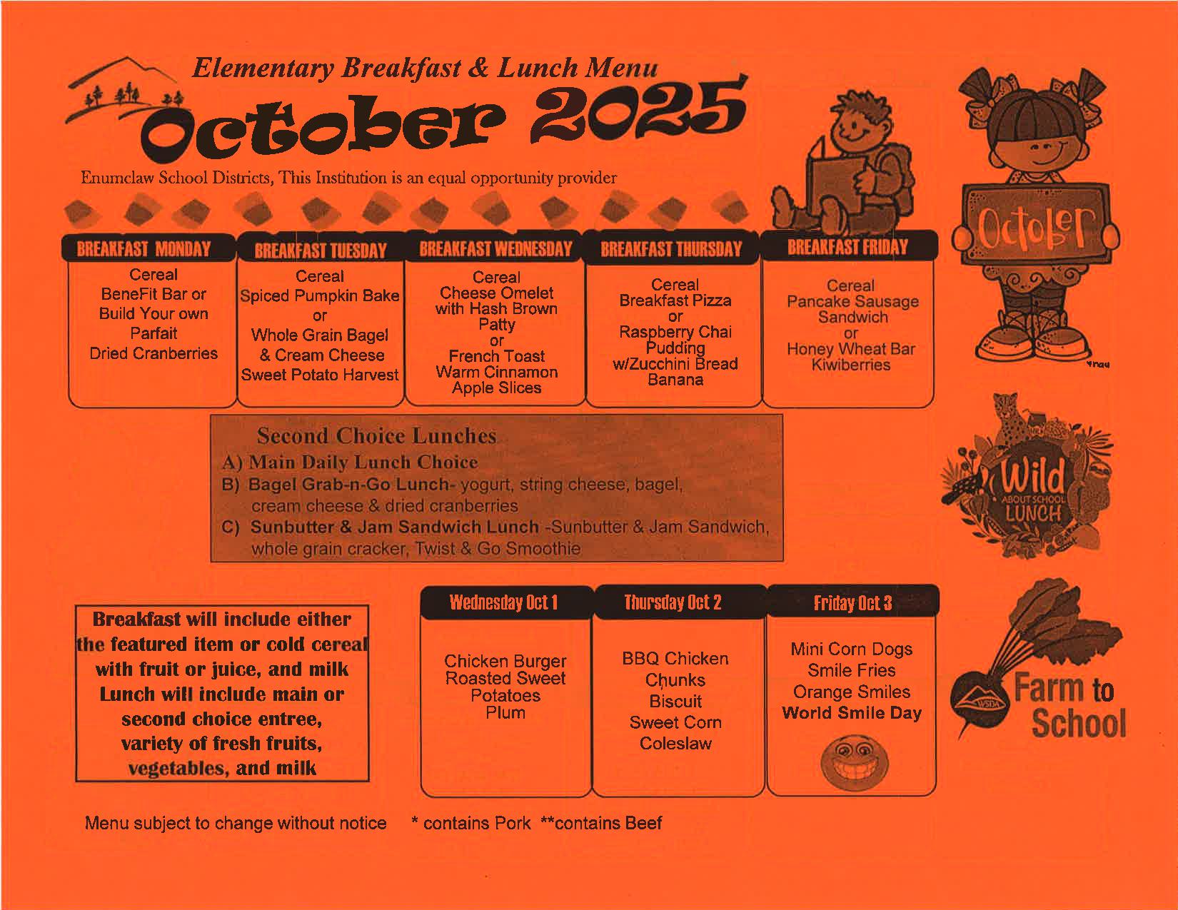 October 2025 Lunch Menu