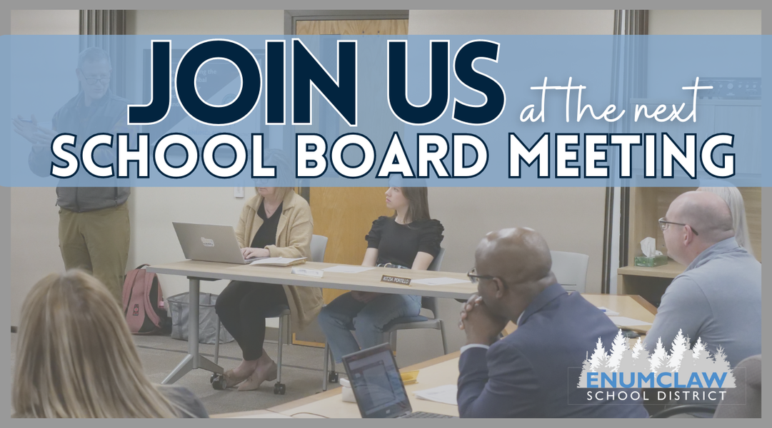 Join Us at the next school board meeting with a photo of the board listening to public comment in the background