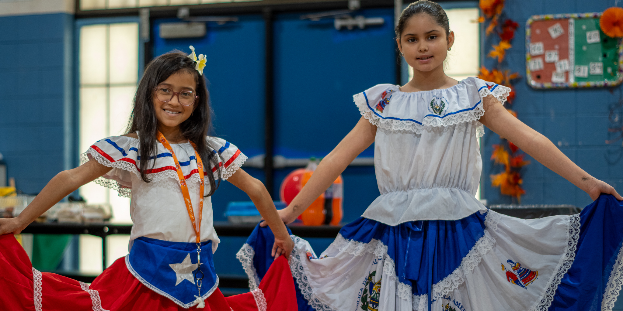 Students from Donahue wearing dresses that represent their culture. 