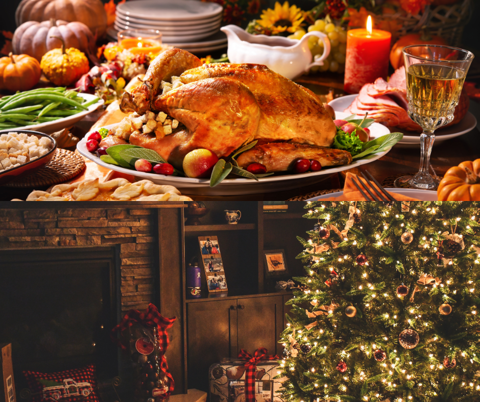 thanksgiving dinner and christmas tree