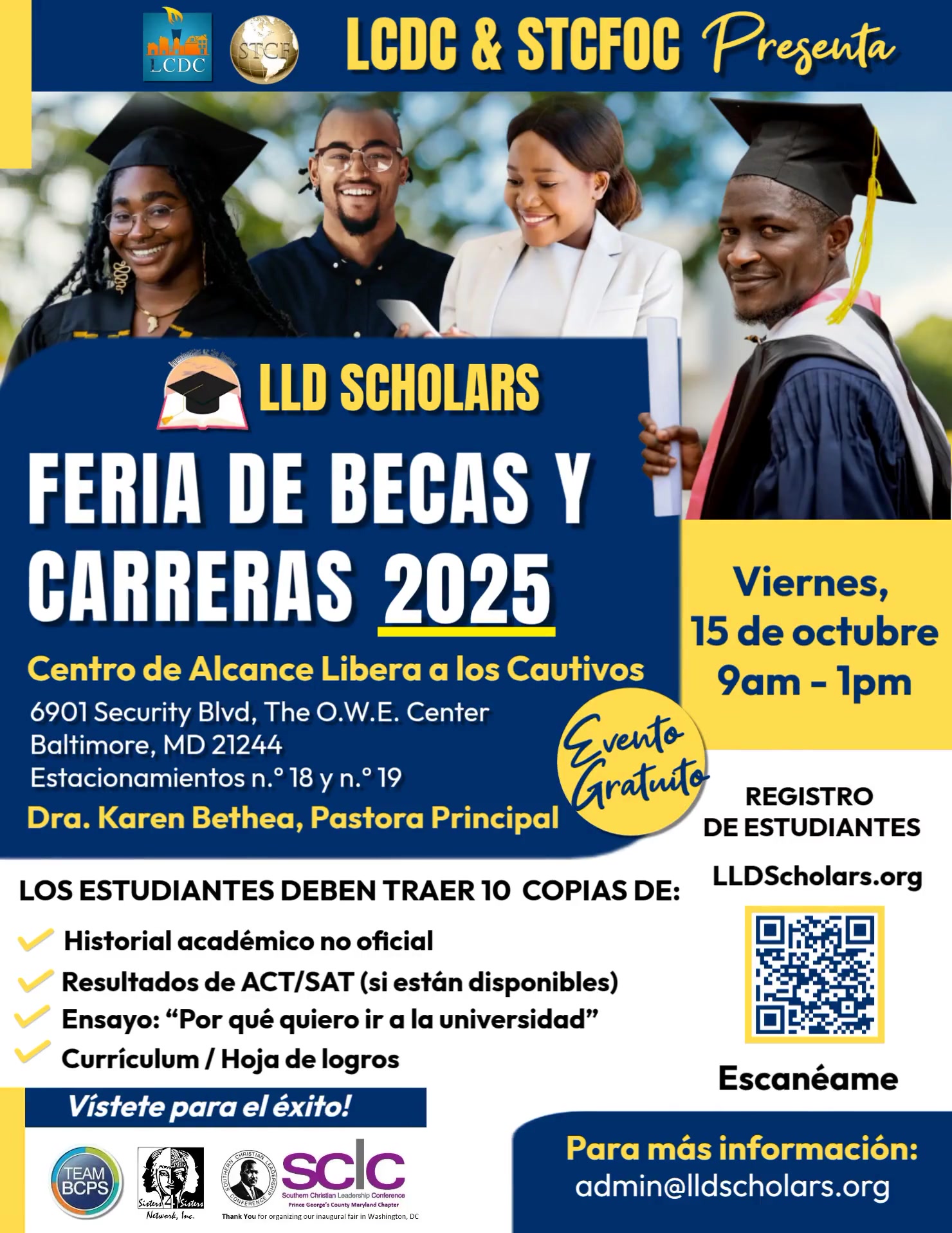 folleto de la feria de becas y carreras LLD Scholars