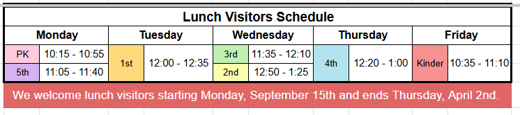 Lunch Visitor Schedule