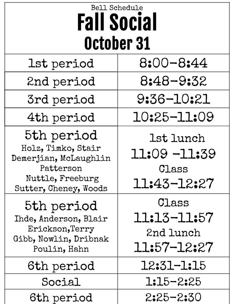Oct 31 Social Schedule