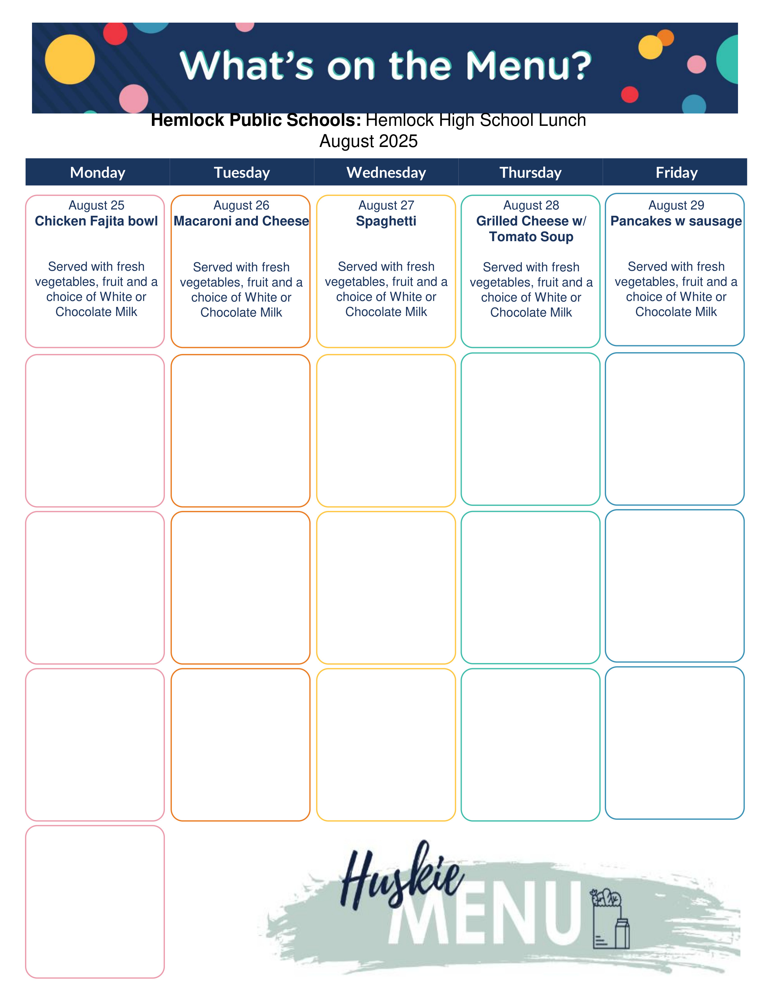 August Lunch Menu