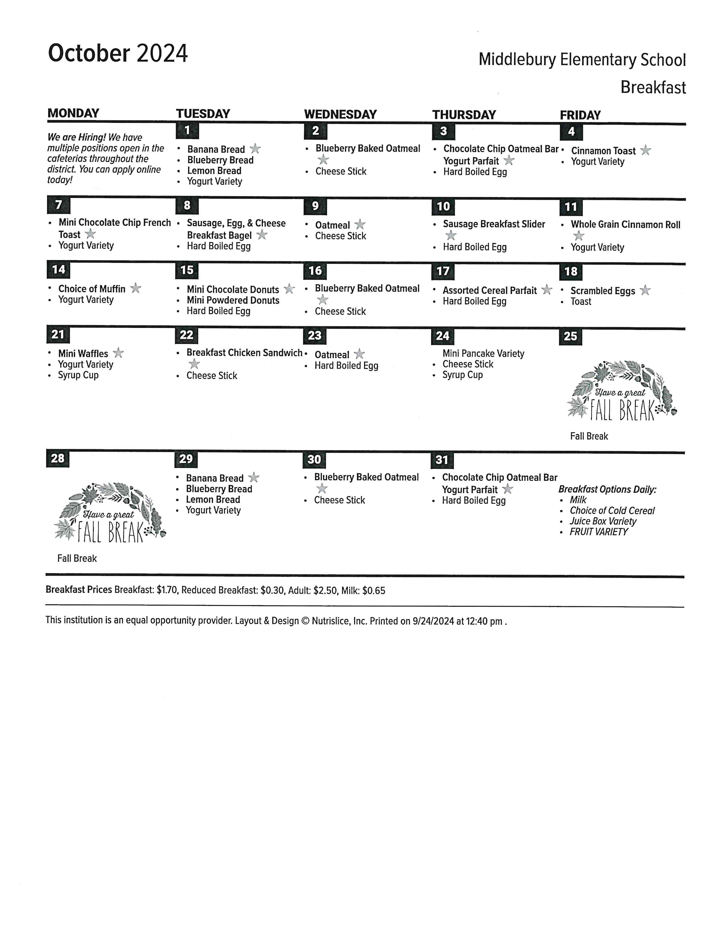 Breakfast Menu