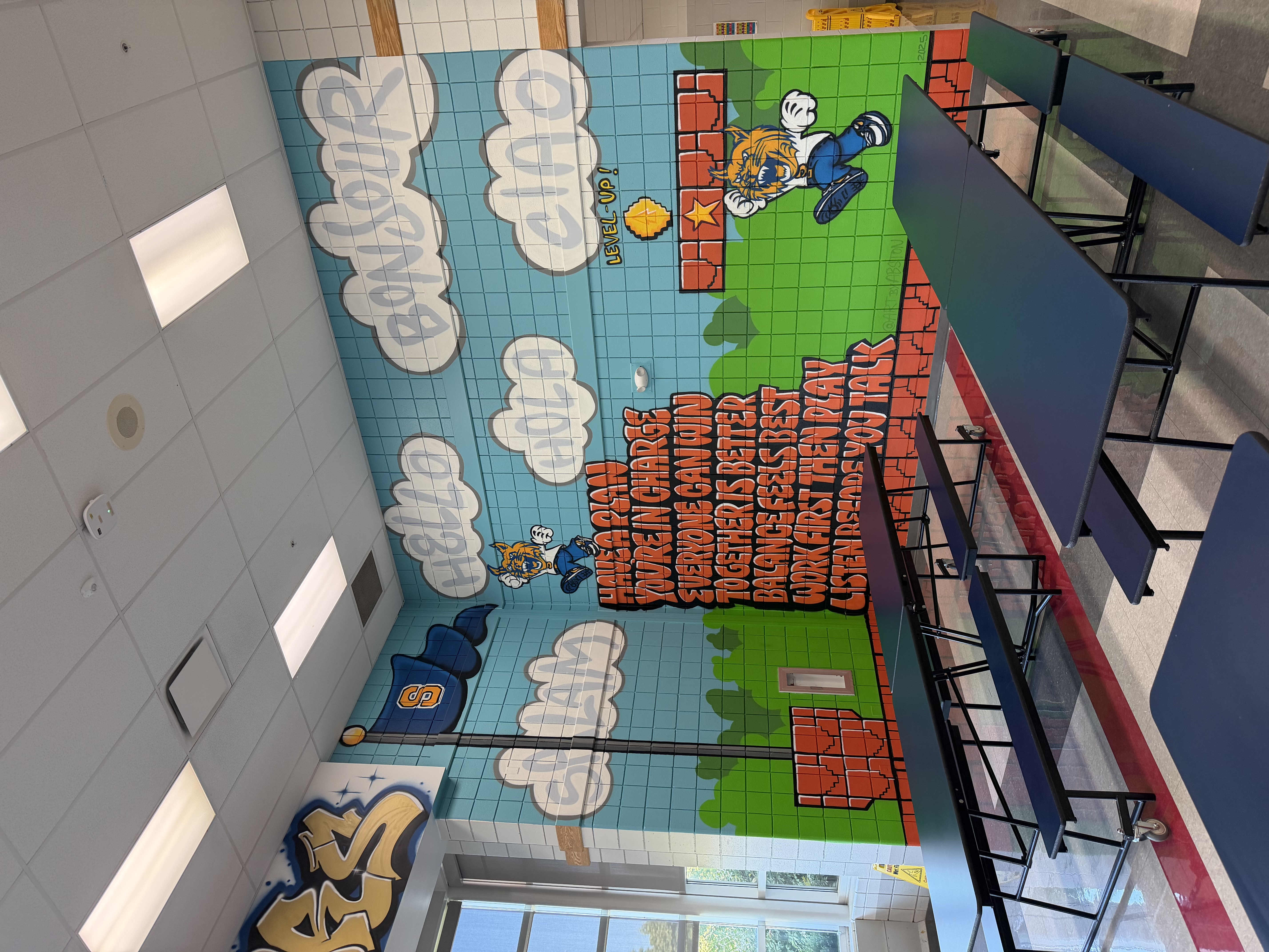 Hayward's mural reflects the school motto, "LEVEL UP!"