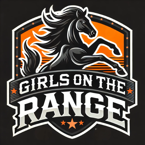 Girls on the range logo with black and orange horse