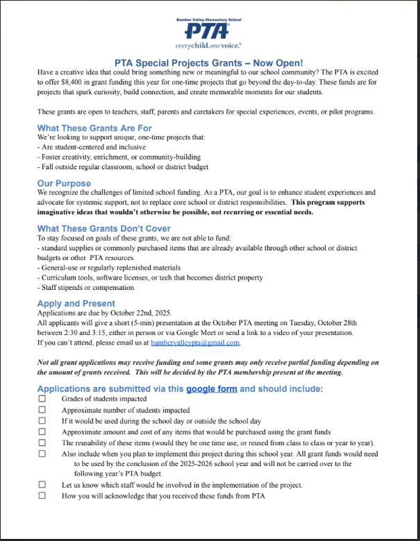 Projects Grants Now Open