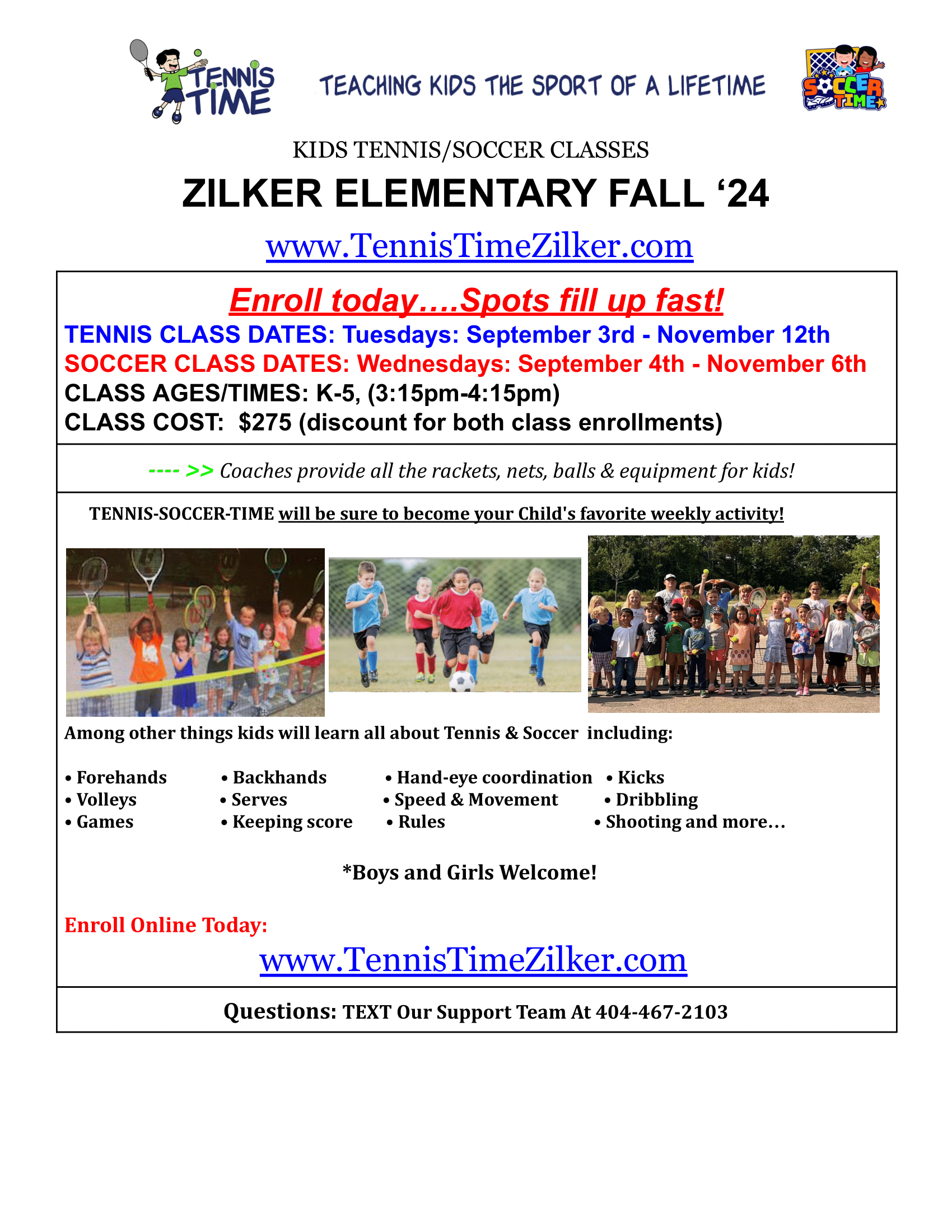 Flyer for Tennis Time and Soccer Time