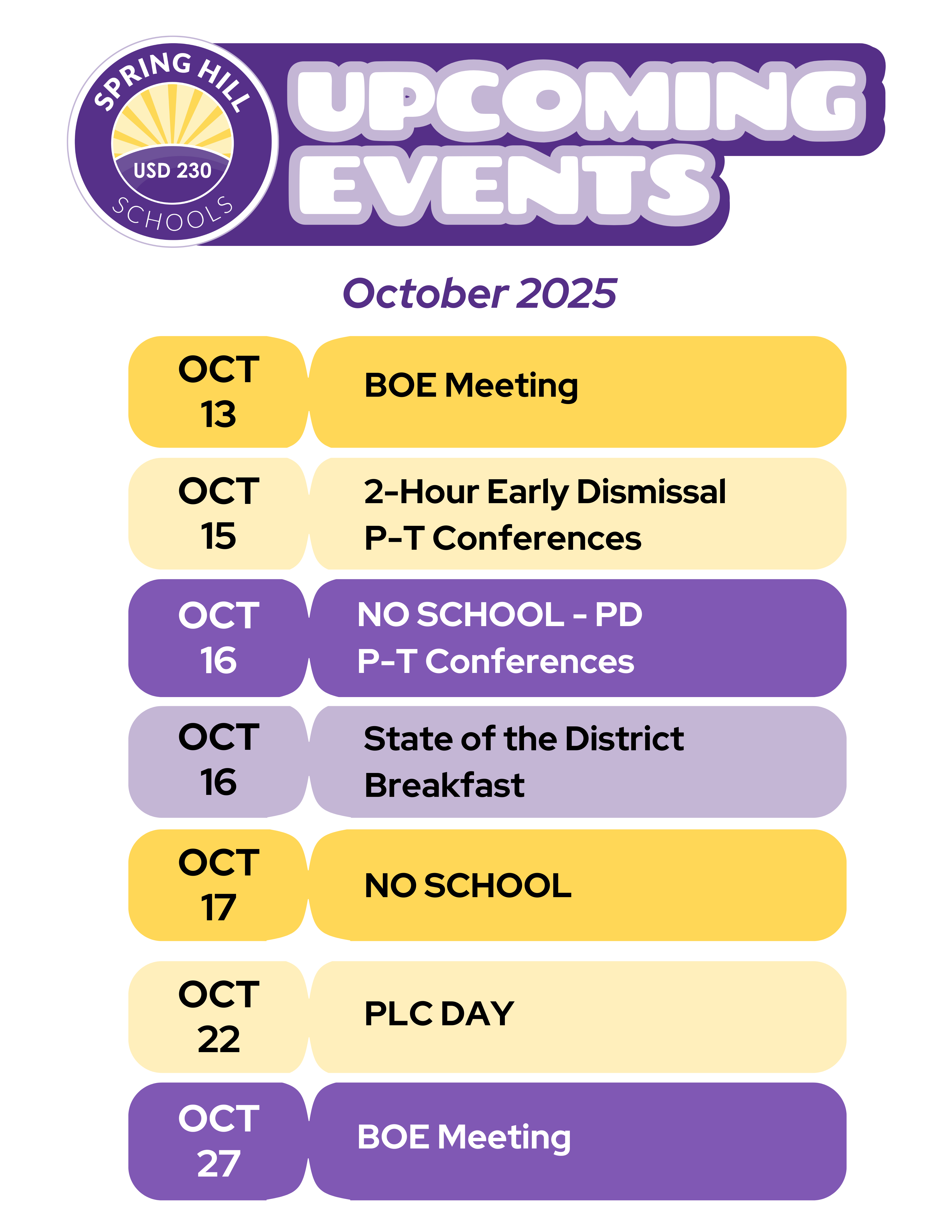 Upcoming district events in September 2025