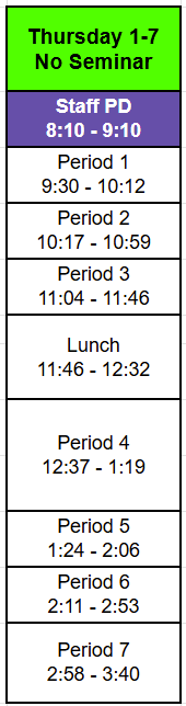 Thursday Schedule - No Seminar