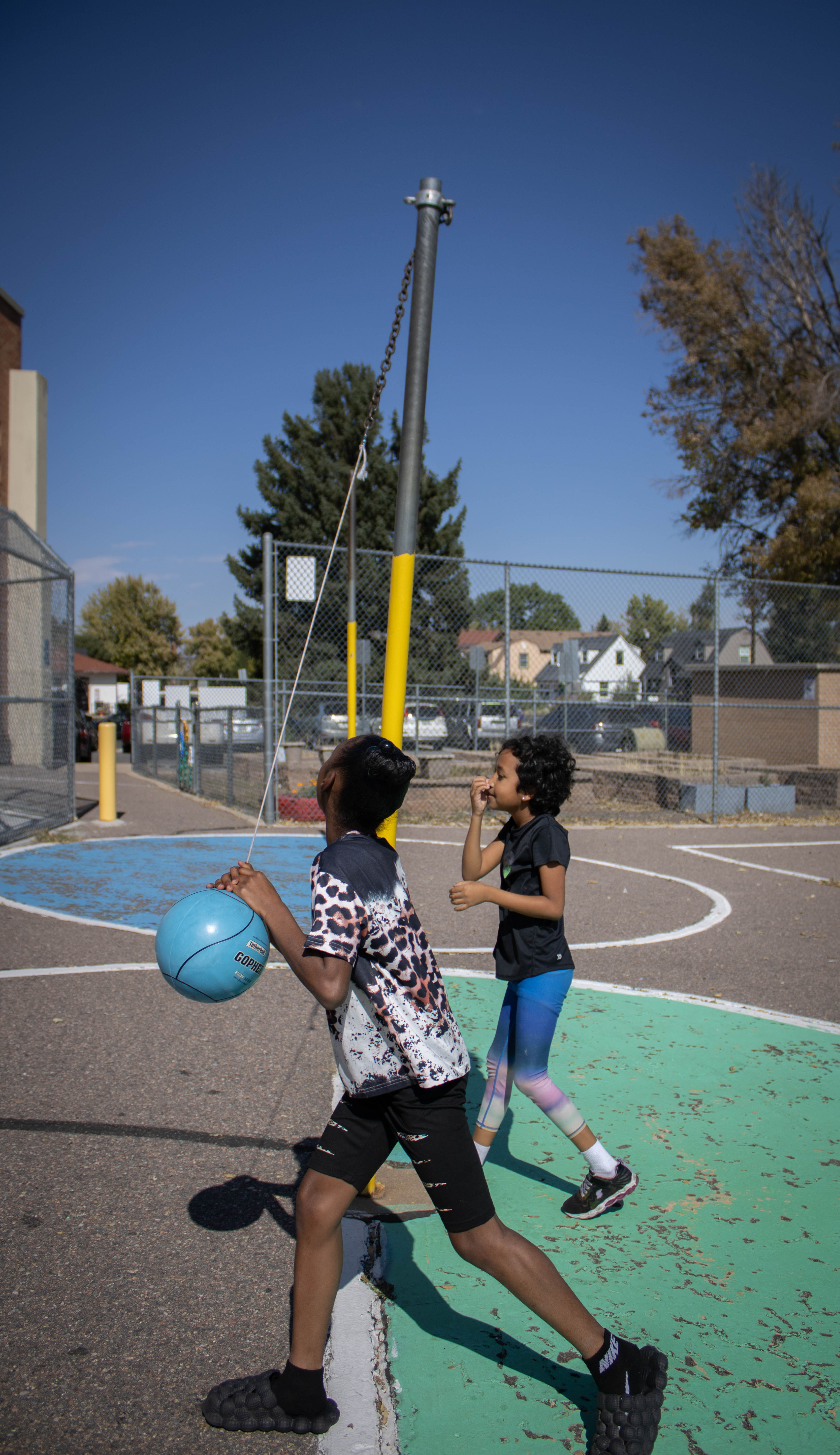 Students playing tetherball on the playground