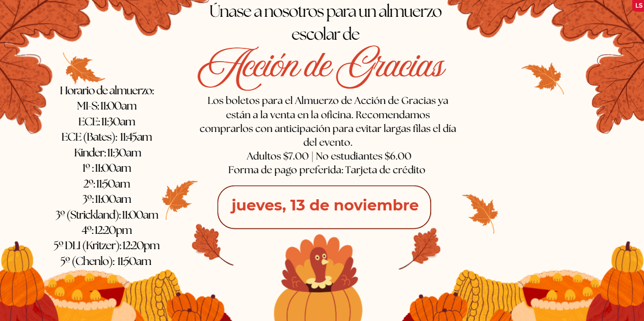 Almuerzo Escolar de Accion de Gracias