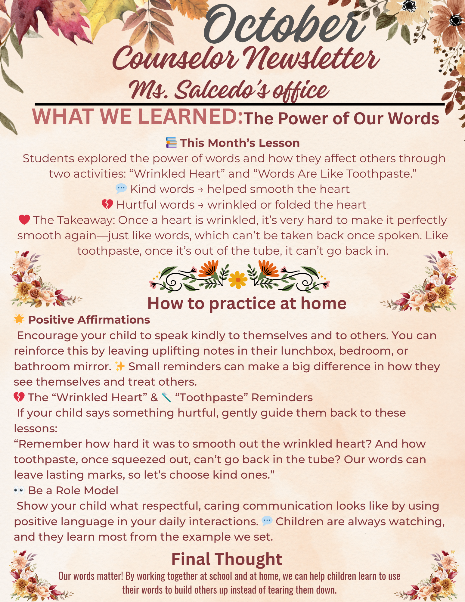 counselor newsletter 0ctober