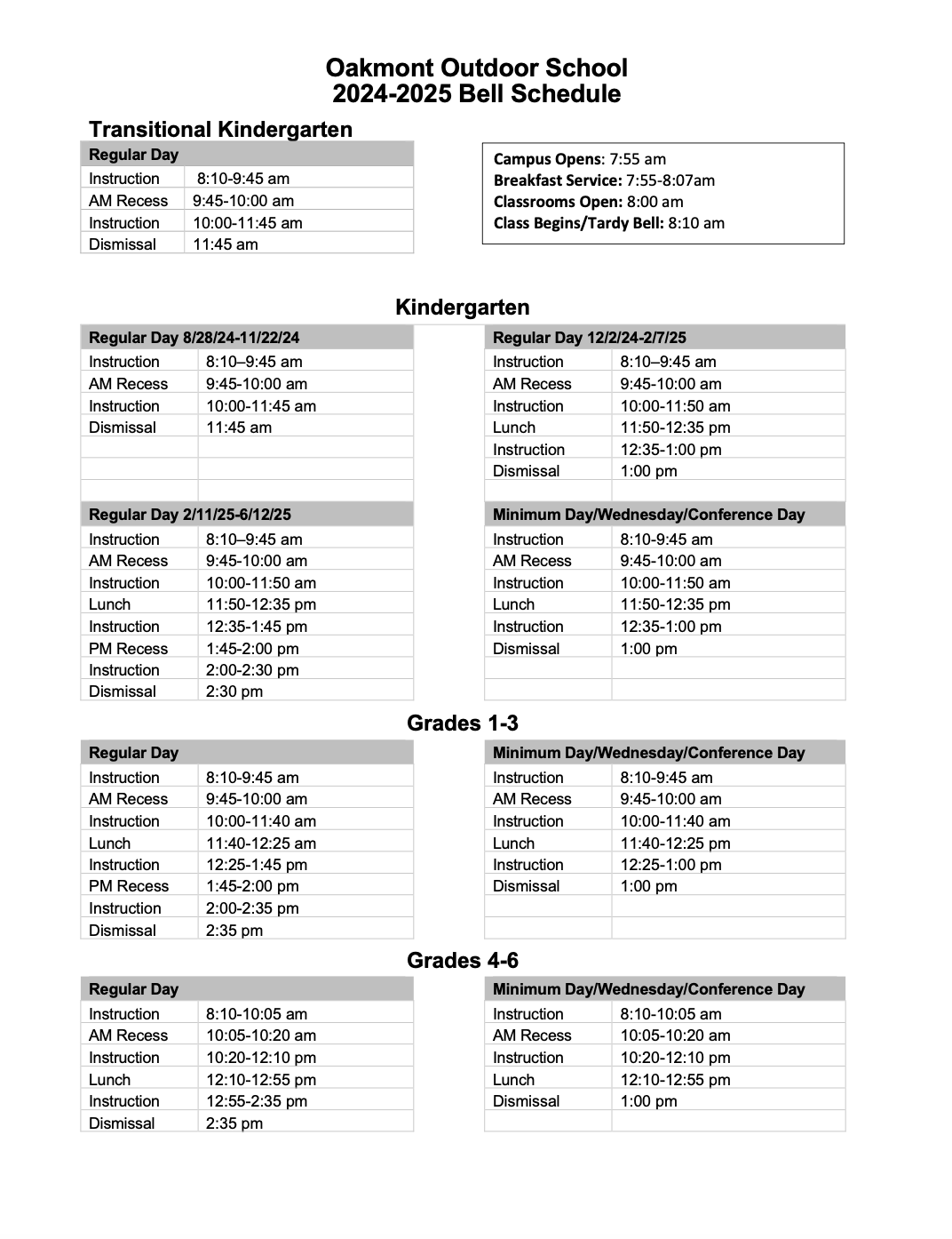 Bell Schedule