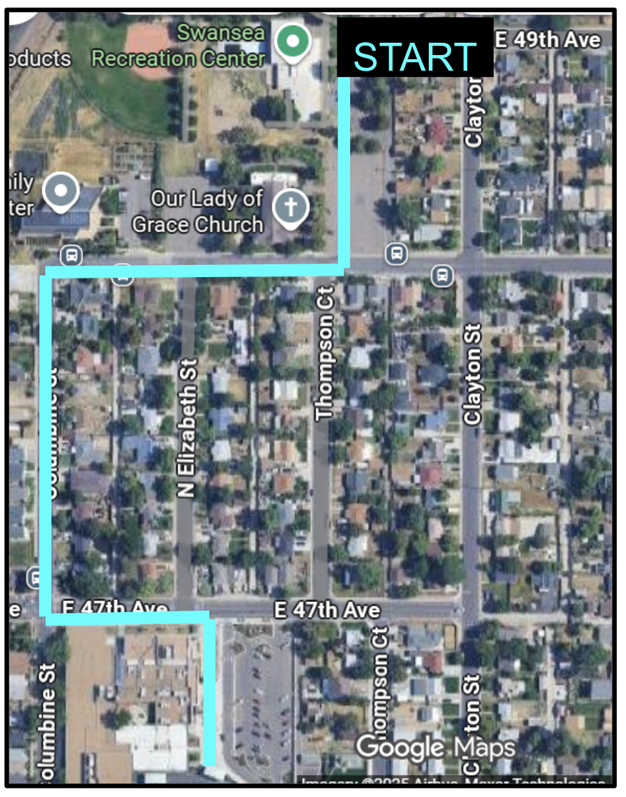 Route begins at the Swansea Recreation Center Parking lot and ends at Swansea Elementary School.