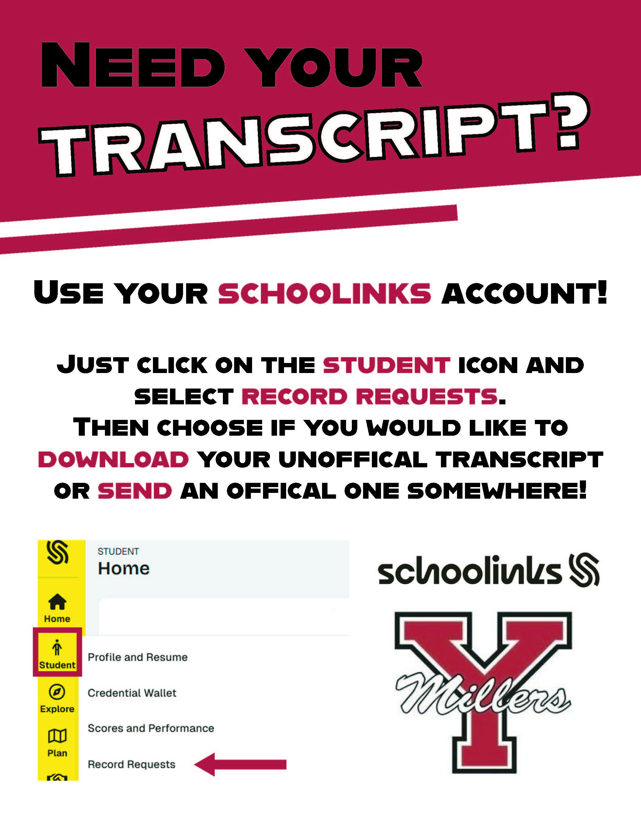 Get your transcript on the student schoolinks account