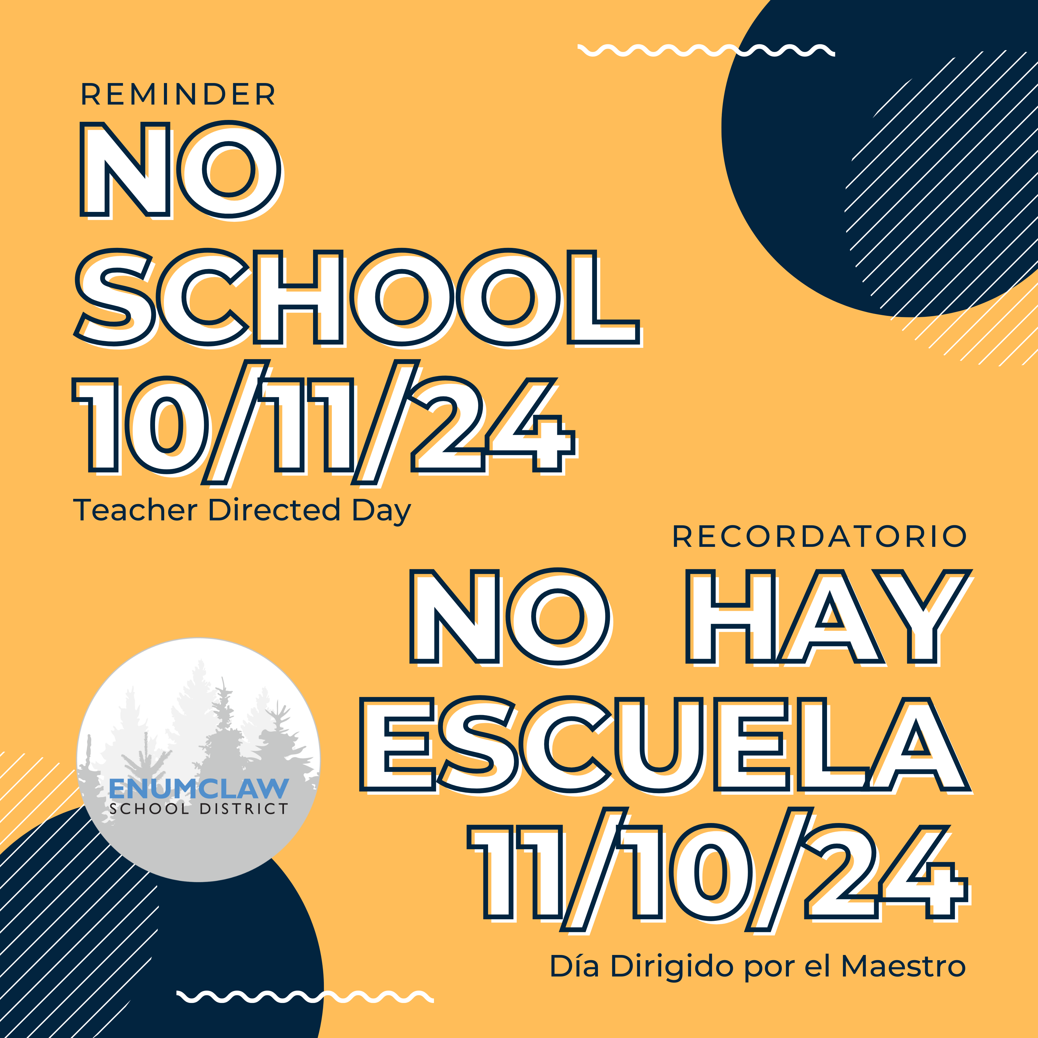 no school next Friday, October 11, 2024, for a Teacher Directed Day