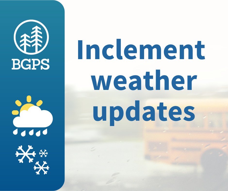 Graphic with the district logo reading inclement weather updates