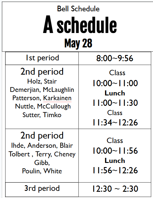 May 28, A Schedule Bell Schedule