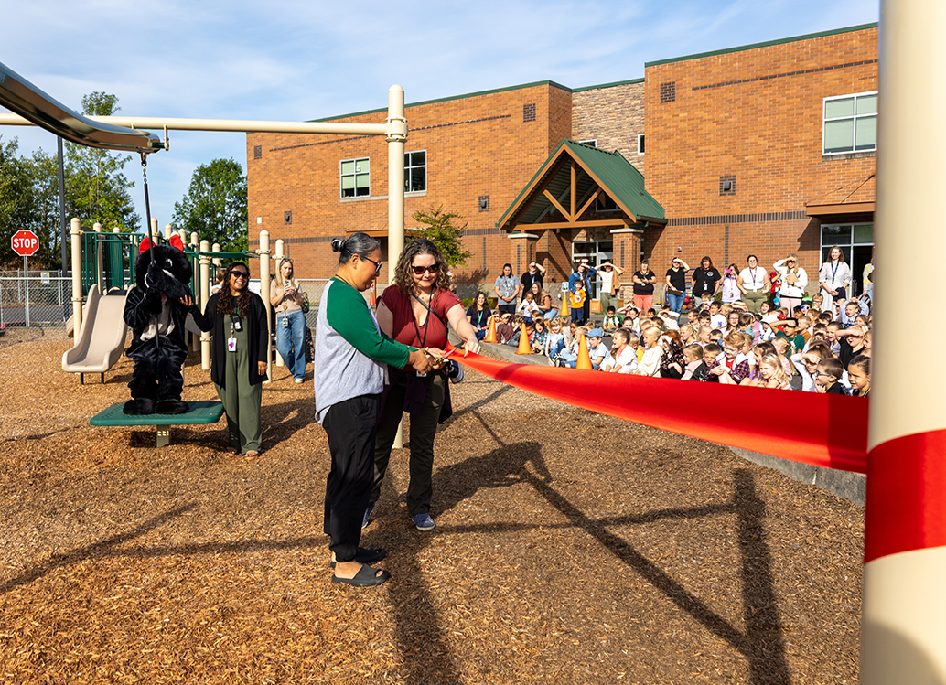 Ribbon cutting to commemorate new playground equipment at Tukes Valley Primary