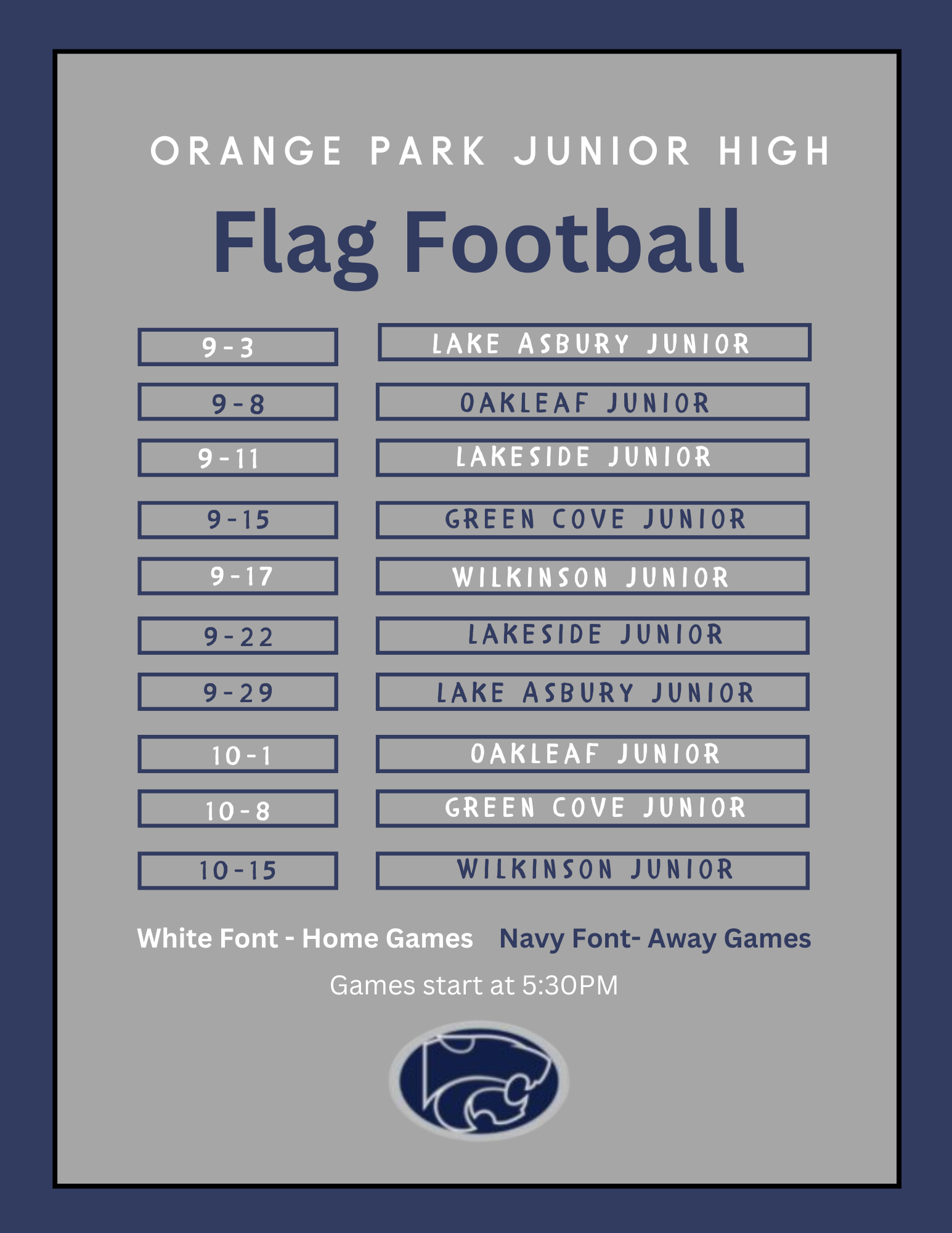 Flag Football  Schedule