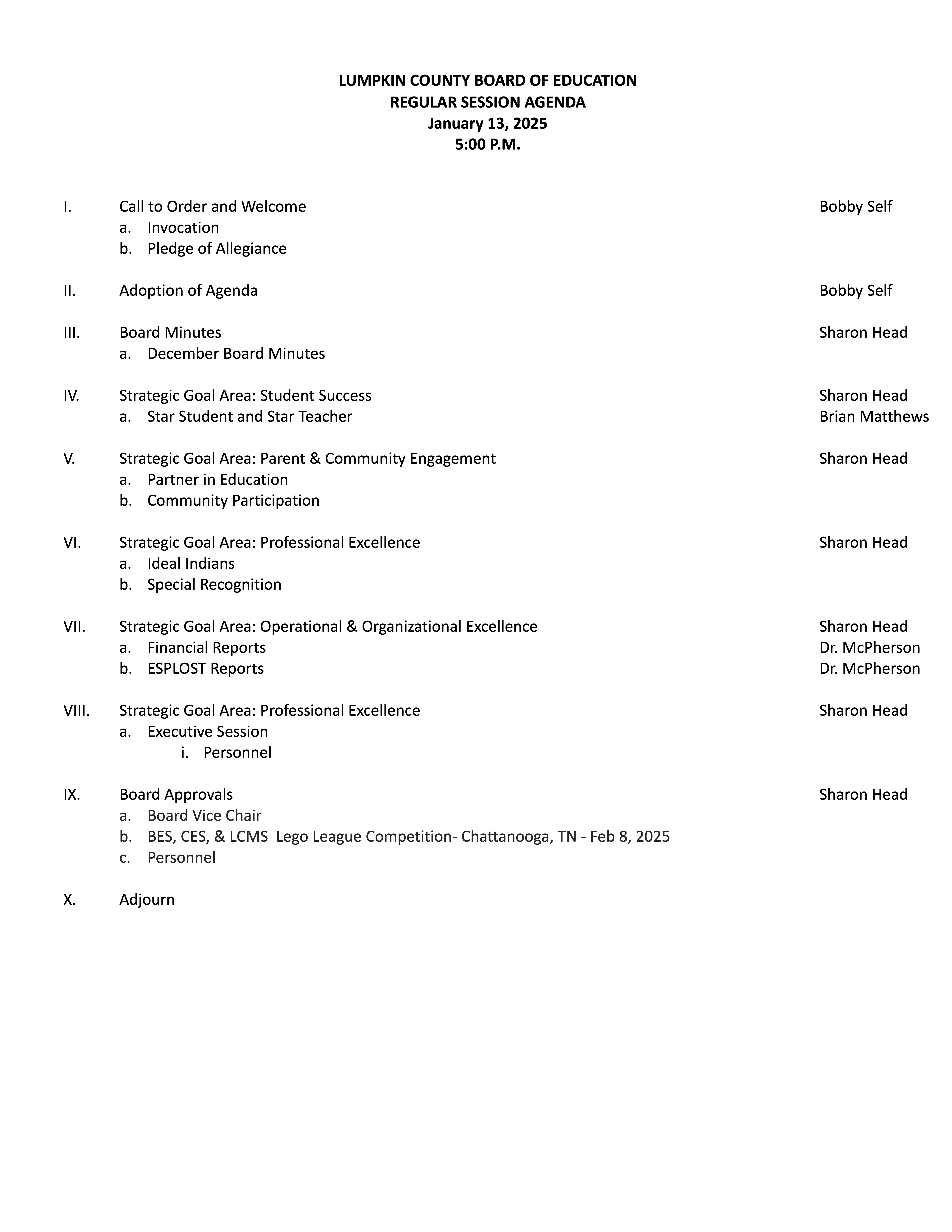Board Meeting Agenda for November 11, 2024