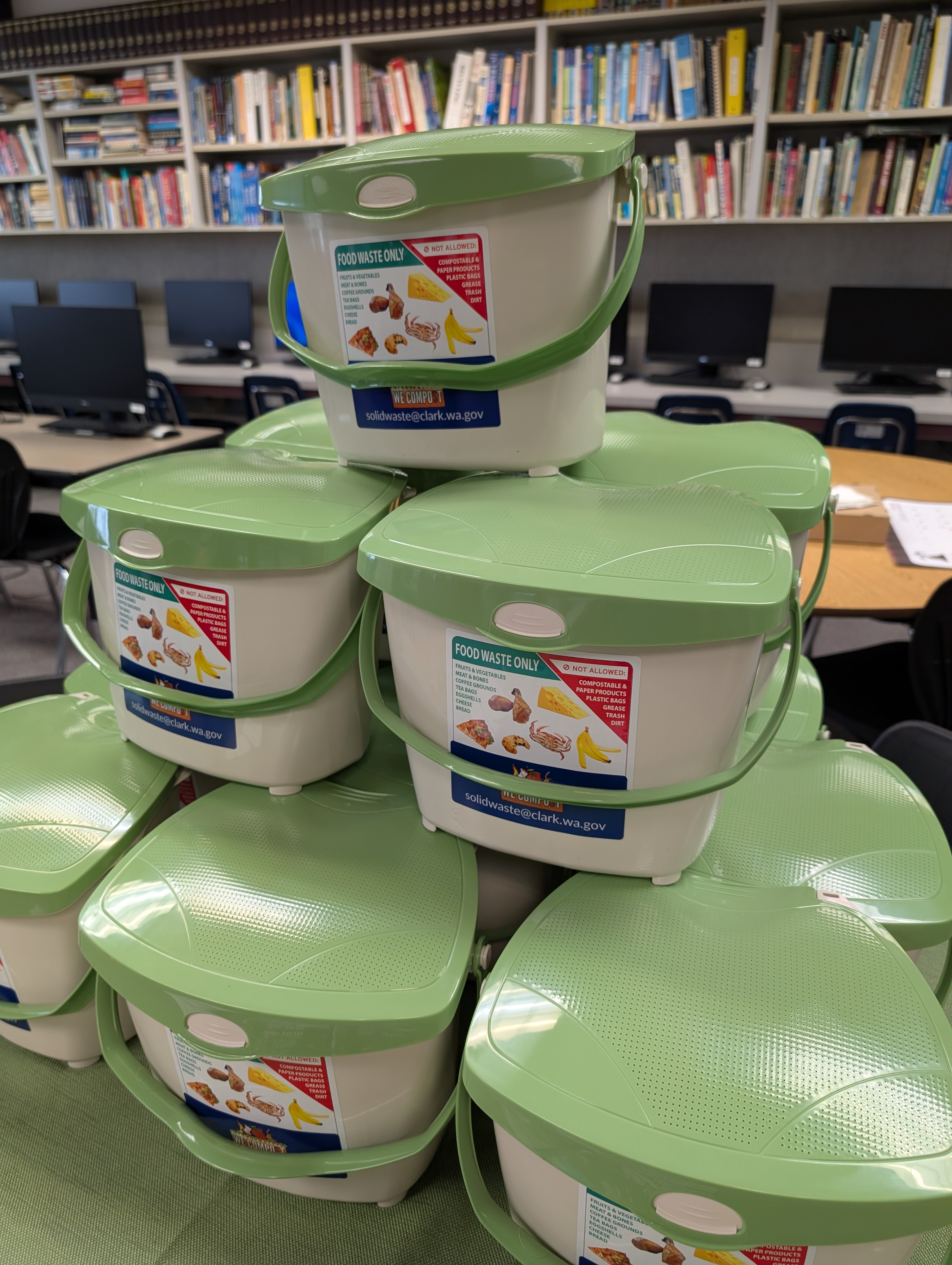 Composting buckets on a table