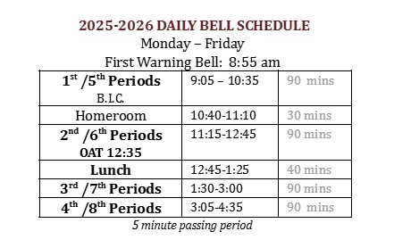 bell schedule 2025