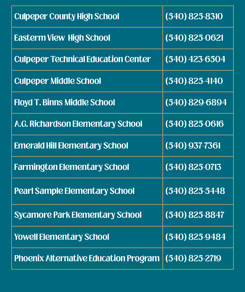 school names with phone numbers