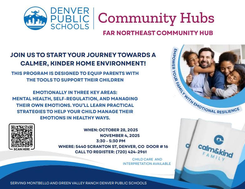 join us to start your journey towards a calmer, kinder home environment! this program is designed to equip parents with the tool to support their children. emotionally in three key areas: mental health, self regulation, and managing their own emotions. you'll learn practical strategies to help your child manage their emotions in healthy ways. when: october 28 & november 4th 2025. 3:30 - 5:30 pm where: 5440 scranton st denver co door #16 call to register 720 424 2961