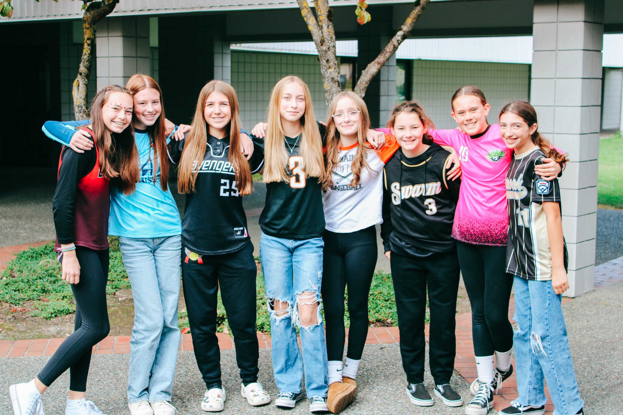 EMS Students wearing sports jerseys for spirit day