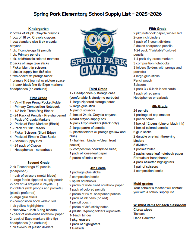 School Supply List