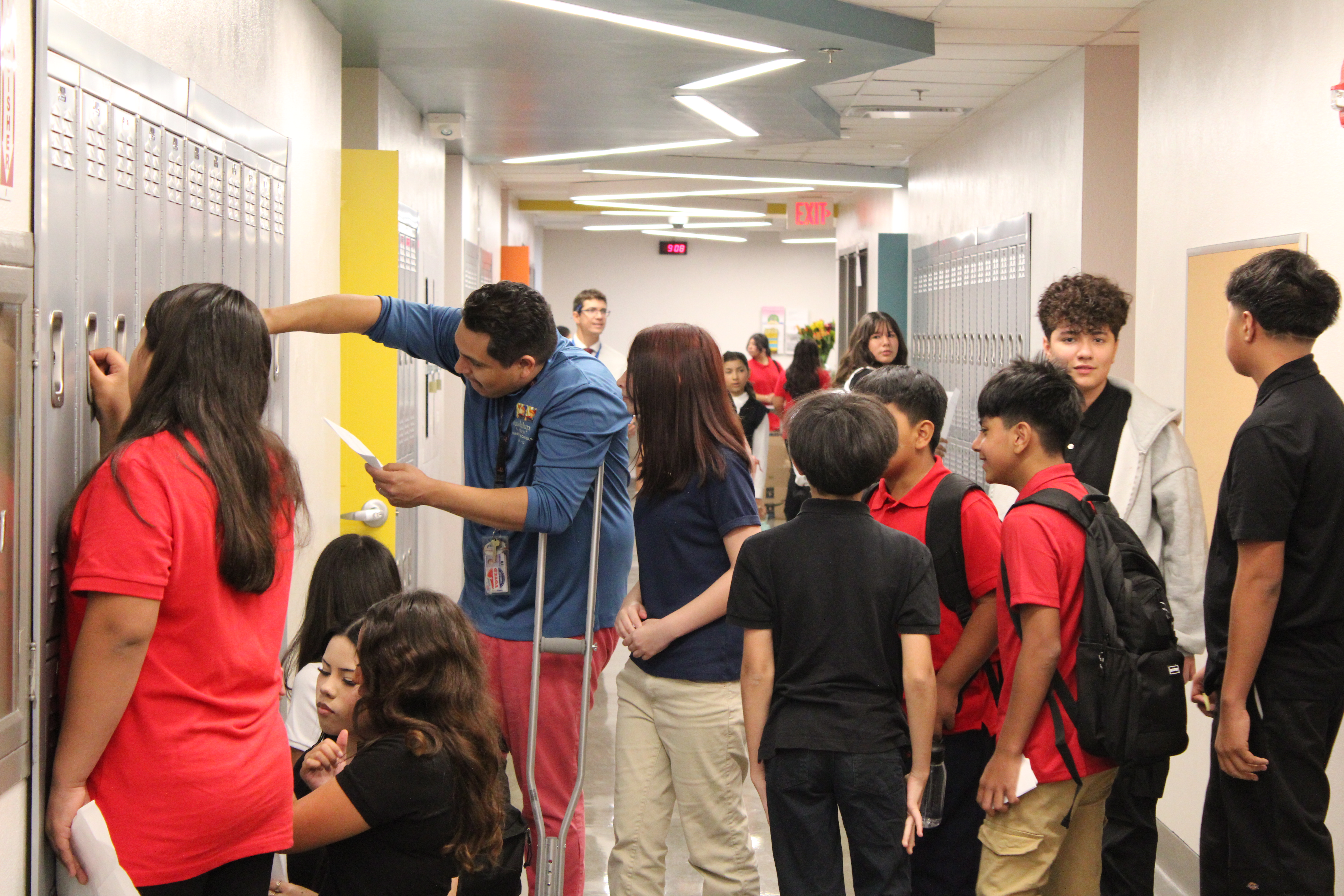 Students opening lockers