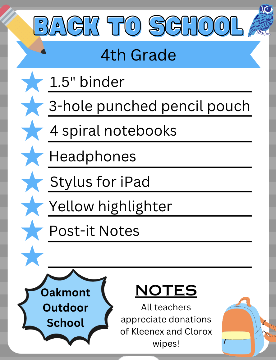 4th Grade Supply List