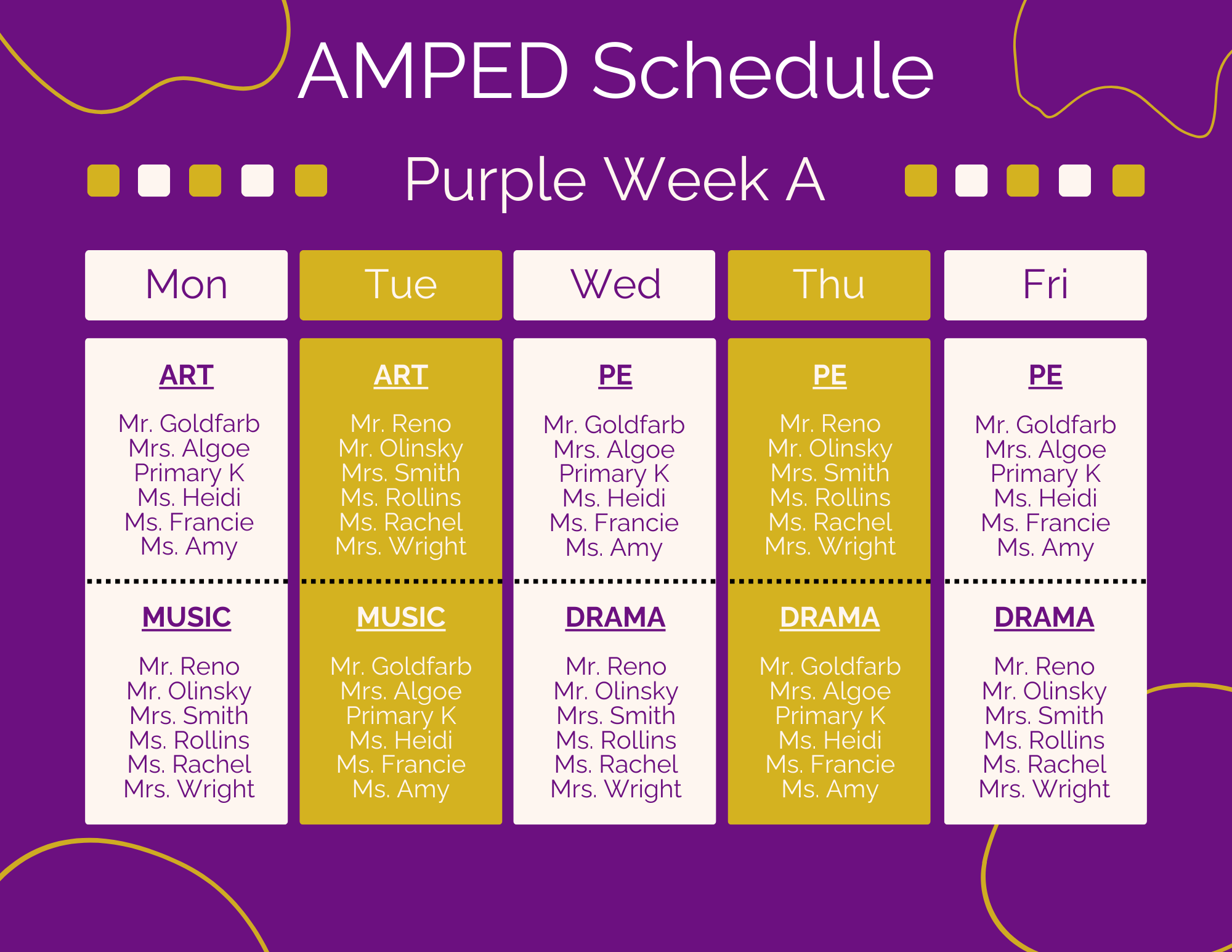 AMPED Schedule Gold Week A