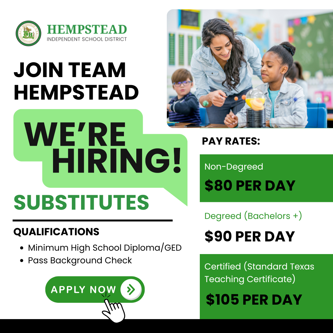 Join Team Hempstead We are Hiring Subs