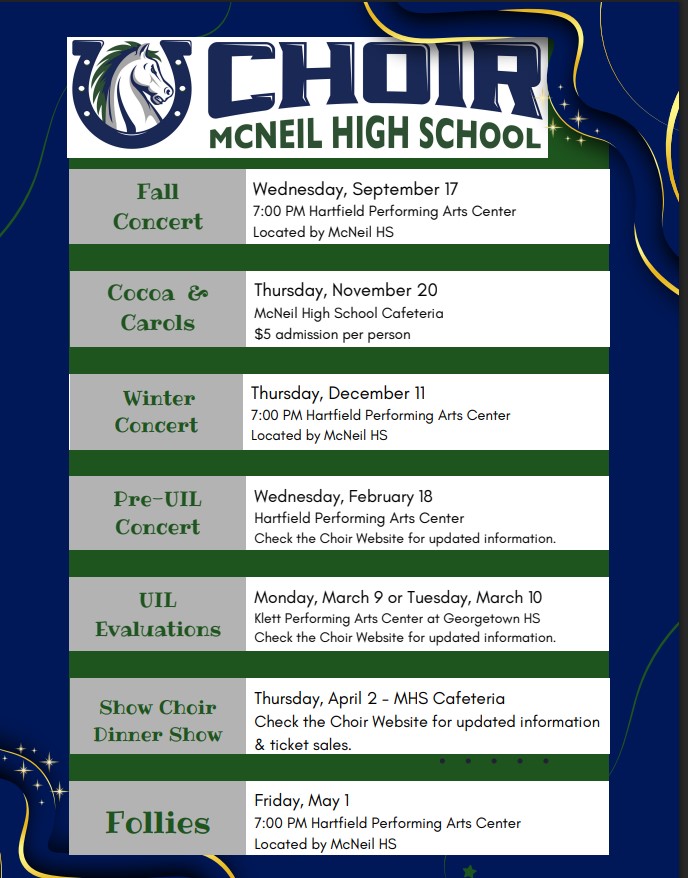 2025-2026 Maverick Choir Schedule