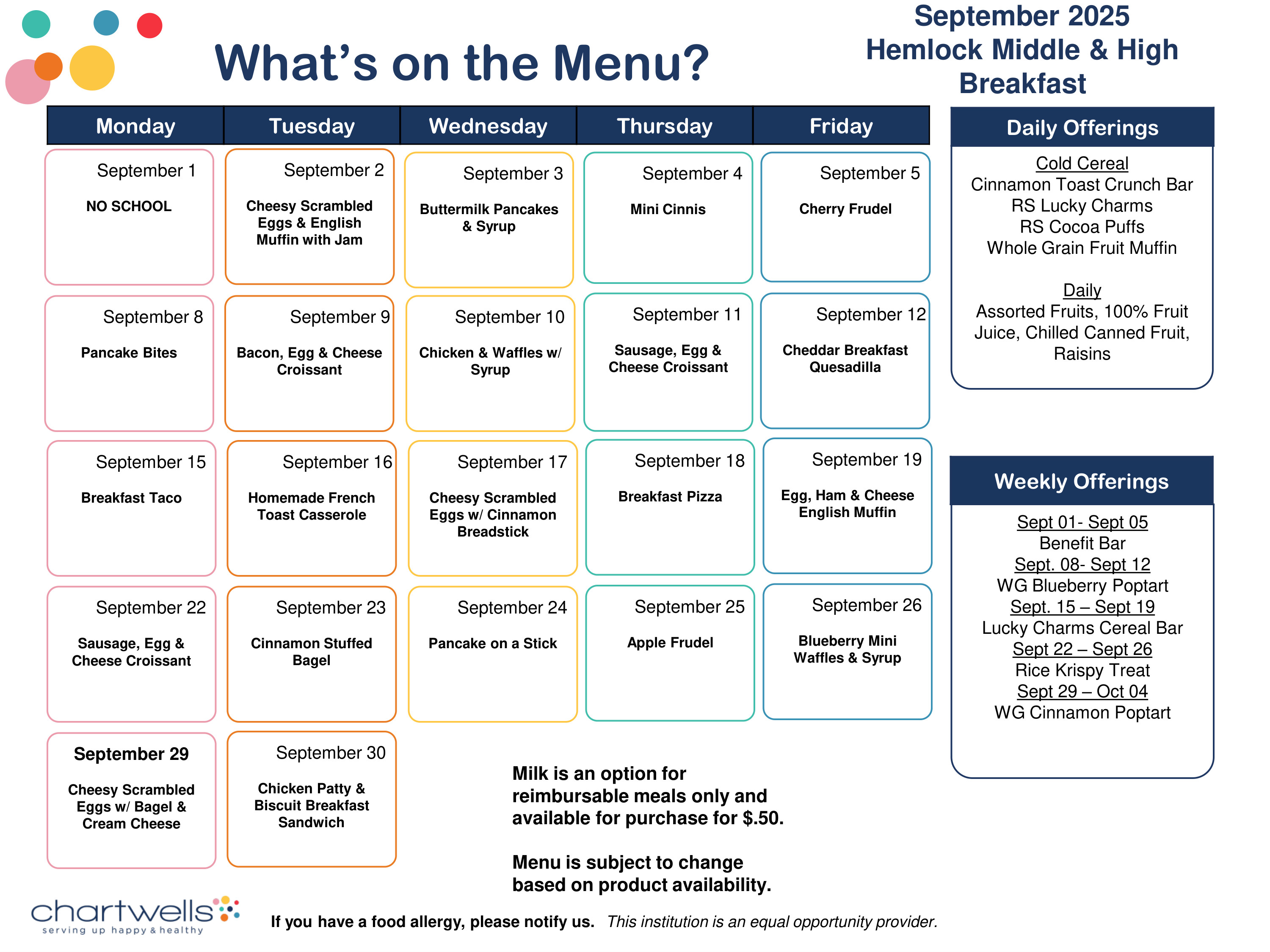 Sept. Breakfast Menu