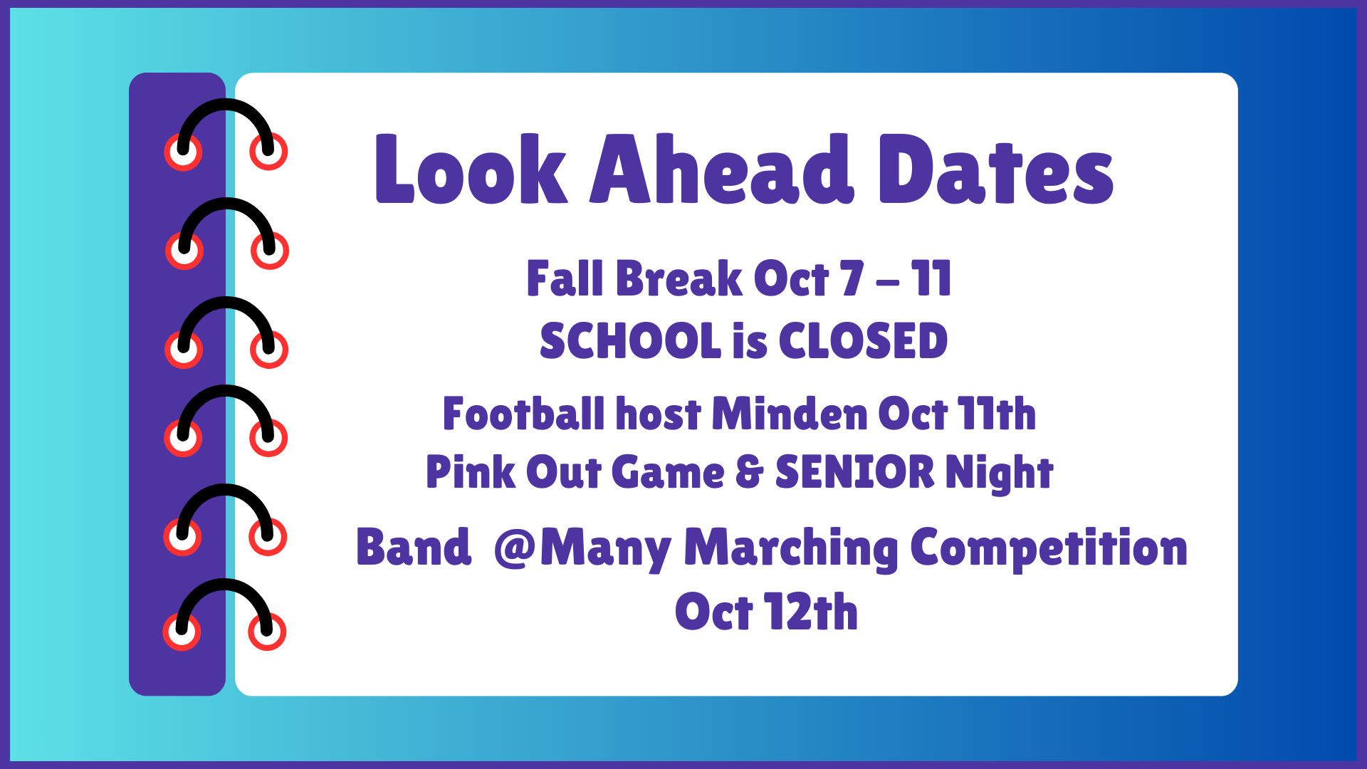 NDHS Look Ahead Dates